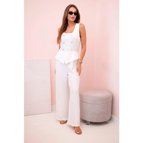 Kesi Włoski Women's sleeveless jumpsuit with wide leg and decorative buttons ecru Cijene