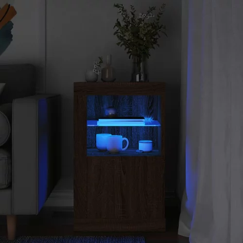 vidaXL Stranska omarica z LED lučkami rjavi hrast inženirski les