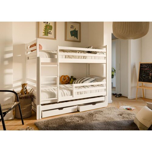 Molarem Home Drveni dječji krevet na kat Luk s tri kreveta i ladicom - bijeli - 200x90 cm - Bez madraca Slike