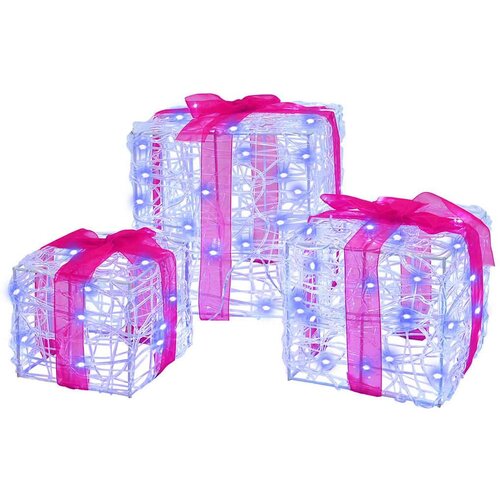 vidaXL Darilna škatla med 60 LED 3 pcs Modra 20 x 20 x 20 cm Akril Cene