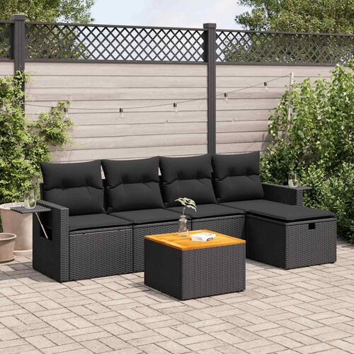 vidaXL 6-dijelni set vrtnih sofa s jastucima crni od poliratana Cijene