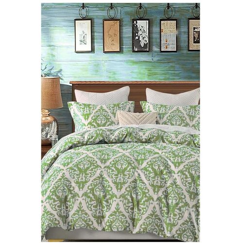 Mila Home Zelena/siva posteljina za bračni krevet/za produženi krevet od renforce pamuka s uključenom plahtom/4-dijelna 200x220 cm Damask &amp;ndash; Slike