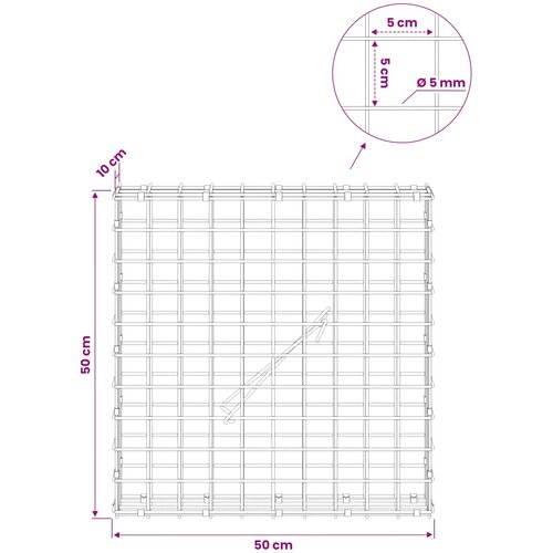  Gabion s 5 mm žicom i mrežom 5x5 cm 50x10x50 cm Pocinčani čelik Slike