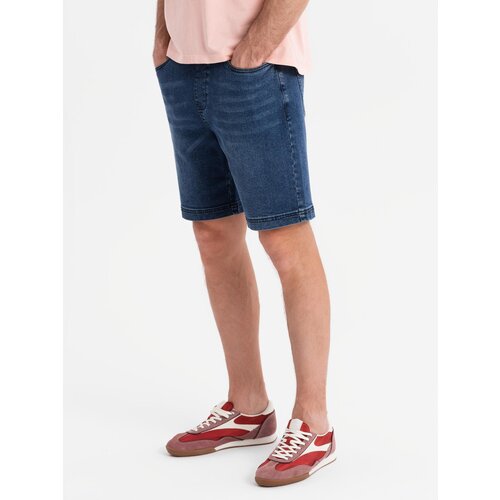 Ombre Men's shorts with elastic waistband and wash effect - blue Cene