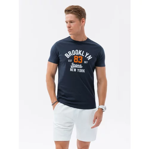 Ombre Men's printed cotton t-shirt - navy blue