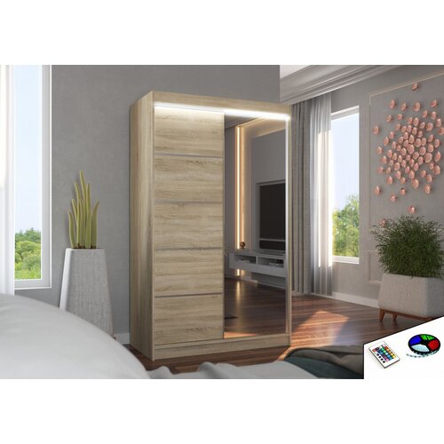 ADRK Drsna omara z ogledalom in LED osvetlitvijo NICEA, 120 cm - SONOMA-SONOMA HRAST Cene