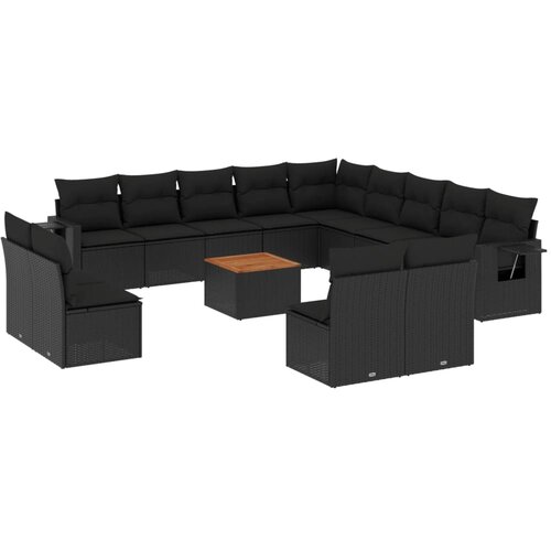  14-dijelni set vrtnih sofa s jastucima poliratan crni Slike