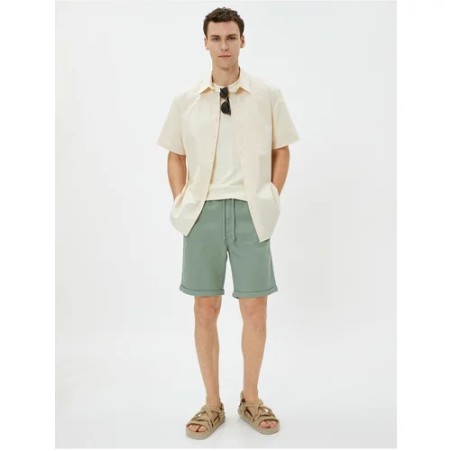 Koton Basic Woven Shorts with Tiered Legs that Tie Waist, Pockets.