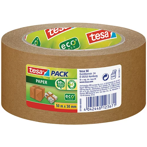 Tesa Trak za zapiranje škatel Tesa Pack Eco Papier (rjav, 50 m x 50 mm)