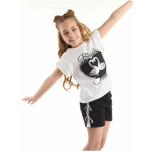 Mushi Black Swan Swan Girl Child White T-Shirt Black Shorts Set
