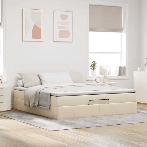  Otomanski krevet s madracem krem 180x200cm od tkanine Slike