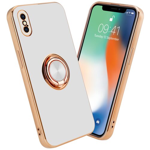 Cadorabo Ohišje, združljiv z Apple v sijajnem belem - zlatu z obročem - zaščitni pokrov iz fleksibilnega silikona TPU, z zaščito pred kamero in držalom magnetnega avtomobila, (20556178) Cene