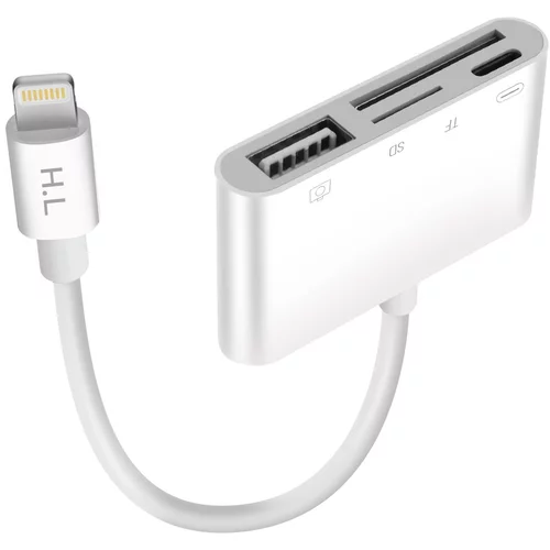 AVIZAR Citalnik kartic SD za iPhone/iPad, ženski adapter Lightning na USB/micro-SD/SD/Lightning – bel, (21123550)