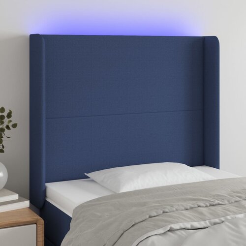 vidaXL LED posteljno vzglavje modro 103x16x118/128 cm blago Cene