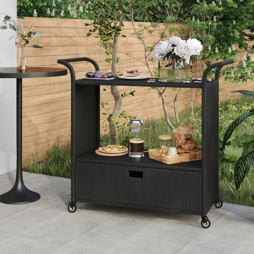 VidaXL Barski voziček s predalom črn 100x45x97 cm poli ratan Slike
