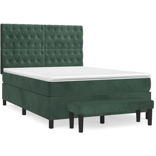 vidaXL Box spring postelja z vzmetnico temno zelen 140x190 cm žamet, (20901603) Cene