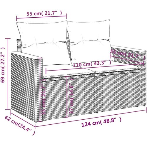 VidaXL 9-dijelni set vrtnih sofa s jastucima crni od poliratana Slike
