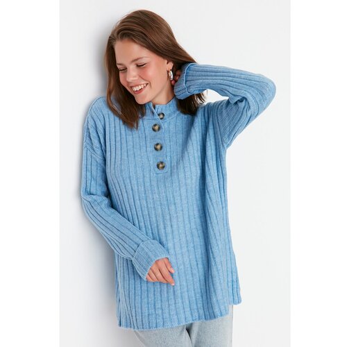 Trendyol Blue Collar Buttoned Knitwear Sweater Slike
