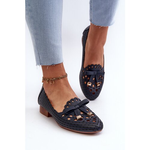 Boto Women's Navy Blue Cutout Ballerina Flats with Bow Nestavia Cene