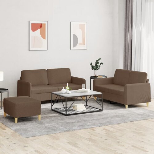  3-dijelni set sofa s jastucima smeđi od tkanine Cijene