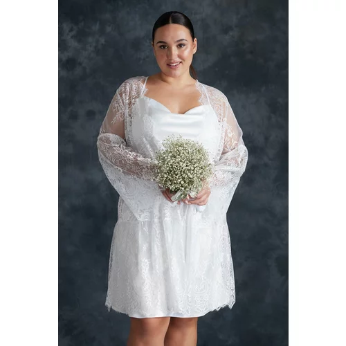 Trendyol Curve White Belted Lace Knitted Bridal Dressing Gown
