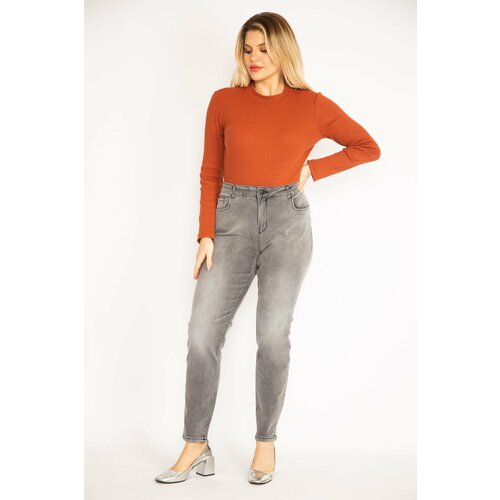 Şans Women's Large Size Gray Washed Effect Lycra Jeans Slike