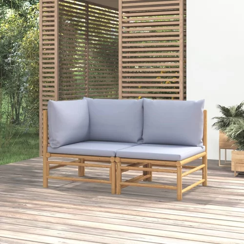 vidaXL Vrtna sedežna garnitura in svetlo sive blazine 2-delna bambus