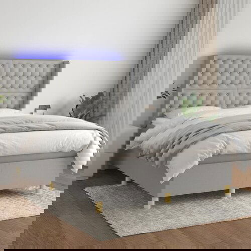 VidaXL Box spring postelja z vzmetnico LED svetlo siva 140x190cm blago Slike