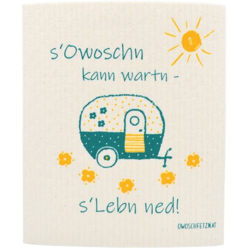  Gobasta krpa "s'Owoschn kann wartn - s'Lebn ned!" - petrolej/rumena Cene