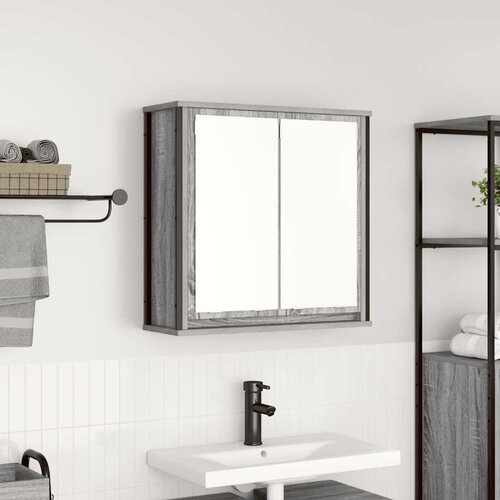 VidaXL Kupaonski zidni ormarić s ogledalom sivi sonoma 60x21x60 cm Slike