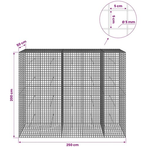  Gabion s 5 mm žicom i mrežom 5x5 cm 250x50x200 cm Slike