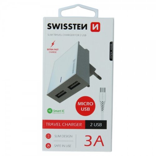 Swissten Kucni Punjac 3A 2xUsb Micro (Bela) Slike