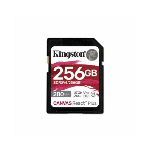 Kingston 256GB, sdxc, sd canvas react plus V60, professional, class 10 uhs-ii U3 V60, up to 280MB/s read and 150MB/s write, for full HD/2K/4K Slike