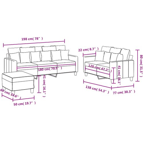  3-dijelni set sofa s jastucima smeđi od tkanine Slike