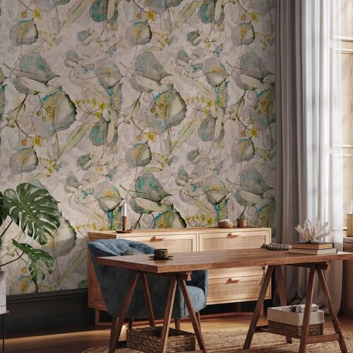  Foto tapeta - Green and yellow autumn souvenirs - floral design with leaves 450x315 Slike