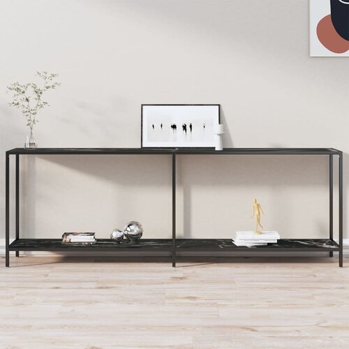 VidaXL Konzolna mizica črna 220x35x75,5 cm kaljeno steklo Slike
