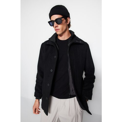 Trendyol Black Men&amp;#039;s Regular Fit Standing Collar Wool Blended Winter Coat Slike