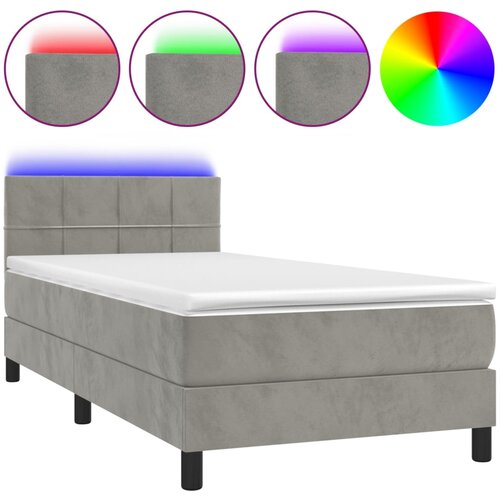 VidaXL Box spring postelja z vzmetnico LED svetlo siva 90x190cm žamet, (20723296) Slike