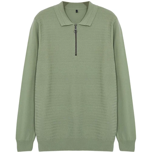 Trendyol Light Green Slim Crew Neck Textured Knitwear Sweater