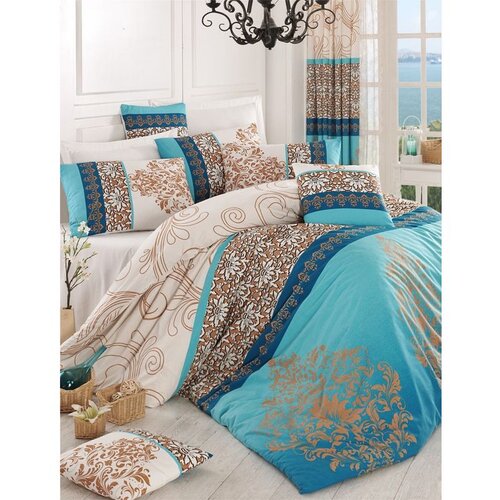  katre - turquoise turquoiseecrubluebrown ranforce super king quilt cover set (fr) Cene