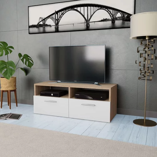 vidaXL TV omarica iverna plošča 95x35x36 cm bela in barva hrasta, (20914598)