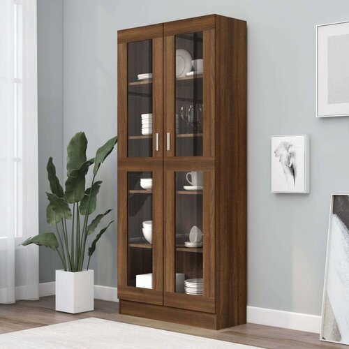  Vitrina boja smeđeg hrasta 82 5x30 5x185 5 cm konstruirano drvo Slike