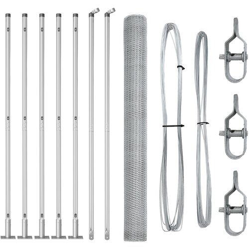 vidaXL &Scaron;esterokotna ograja 1,4x10 m Pocinkano jeklo, Ograjne stebre z osnovnimi plo&scaron;čami 7 pcs &Oslash;32mm 78,5cm Pocinkano jeklo Cene