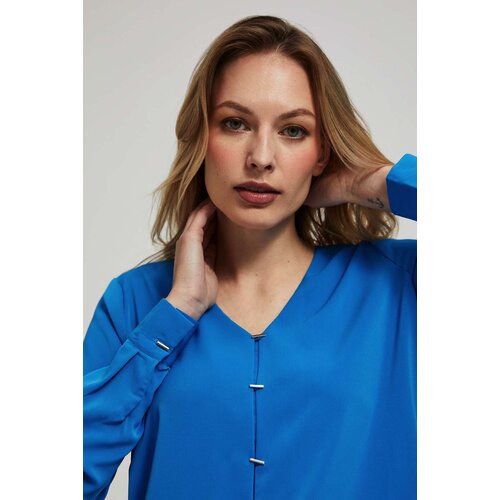 Marisse Azure V-Neck Shirt With Delicate Buttons Slike