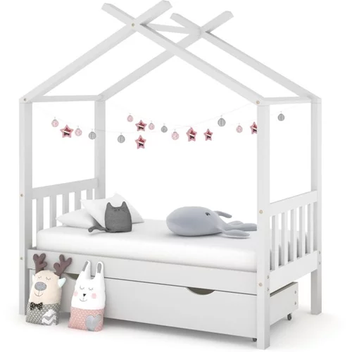  Otroški posteljni okvir s predalom bela trdna borovina 70x140cm
