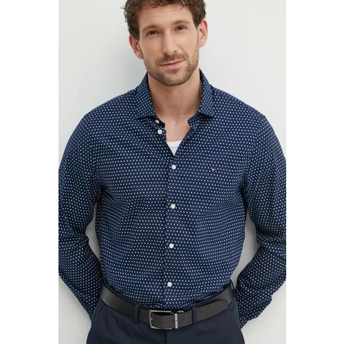 Tommy Hilfiger Pamučna košulja za muškarce, boja: tamno plava, slim, s klasičnim ovratnikom, MW0MW34649