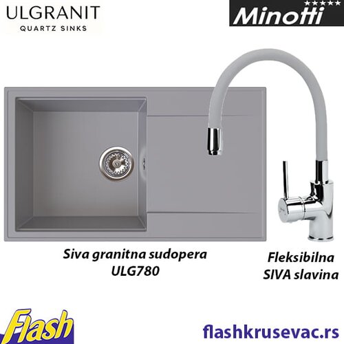  Granitna sudopera Ulgranit ULG780 (SIVA) + fleksibilna slavina Minotti - SET Cene
