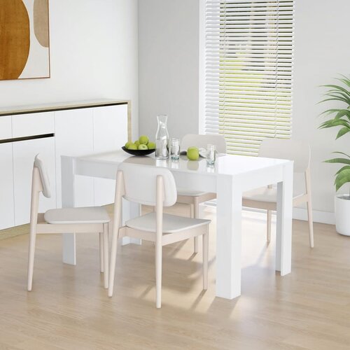 VidaXL Jedilna miza visok sijaj bela 140x74,5x76 cm iverna plo&amp;scaron;ča Slike