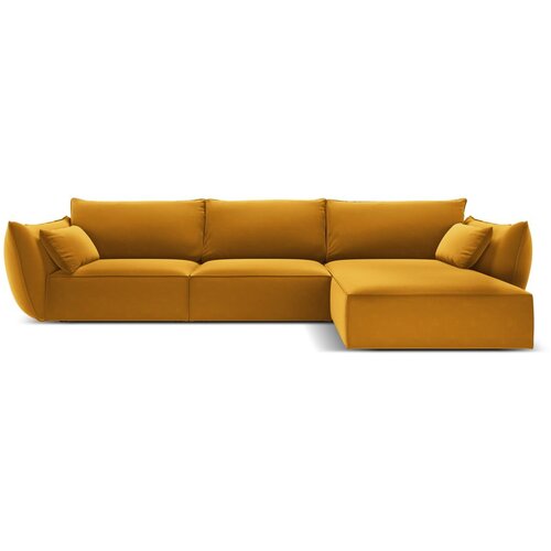 Mazzini Sofas Gorčično rumena žametna kotna sedežna garnitura z ležalnikom (desni kot) Vanda &amp;ndash; Slike