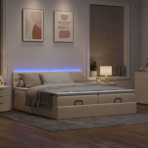  Otomanski okvir kreveta s madracima krem 200x200cm od tkanine Cijene